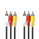 Nedis CVGP24300BK50 kompozit video kábel 3x RCA dugó - 3 RCA dugó, 5m