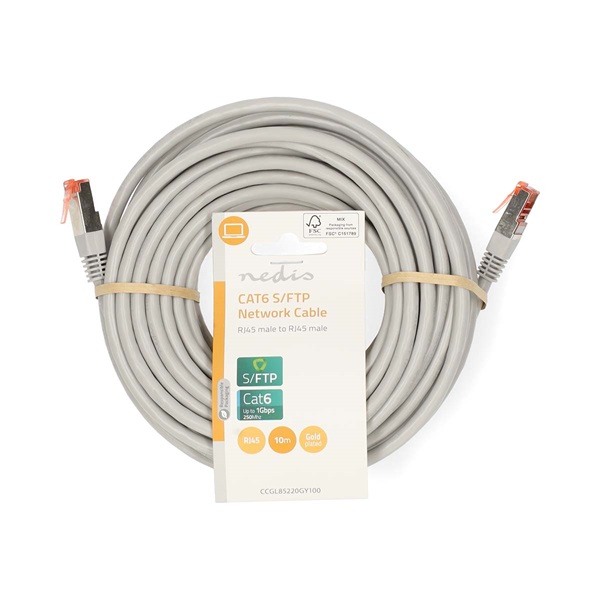 Nedis CCGL85220GY100 UTP / FTP Cat6 patch kábel, RJ45 aranyozott érintkezők, 10/100/1000 Mbit/s, hossz 10m - Image 1