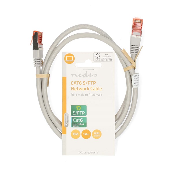 Nedis CCGL85220GY10 UTP / FTP Cat6 patch kábel, RJ45 aranyozott érintkezők, 10/100/1000 Mbit/s, hossz 1m - Image 1
