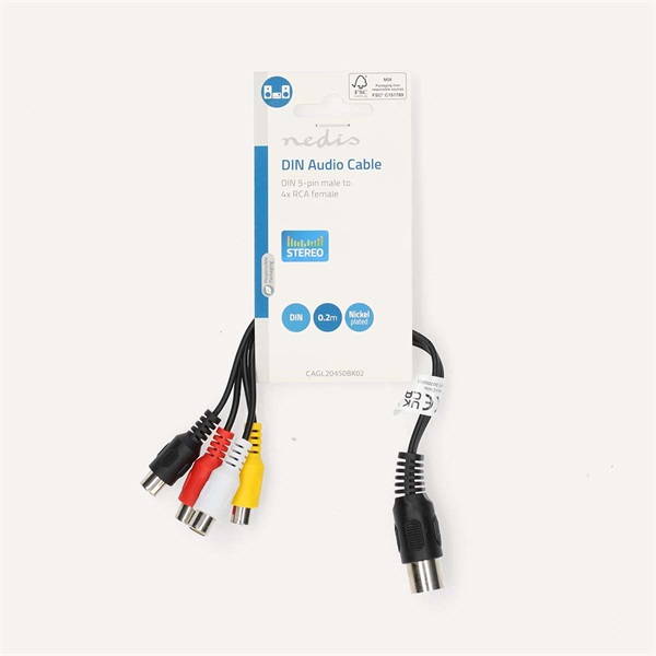 Nedis CAGL20450BK02 DIN audio kábel, DIN 5 tűs dugó - 4x RCA aljzat, 0,20m - Image 3