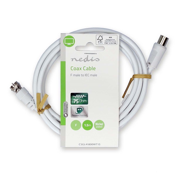 Nedis CSGL41800WT15 F dugó - koax dugó kábel, 75 Ohm, dupla árnyékolás, 1.5m - Image 3
