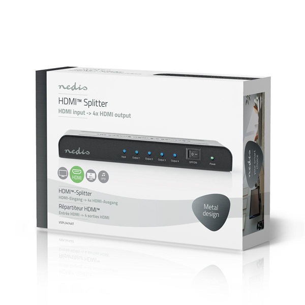 Nedis VSPL3474AT HDMI splitter, 1 x HDMI be - 4 x HDMI ki, 4K@60Hz - Image 1