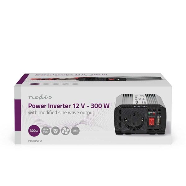 Nedis PIM30012FGY 12V DC - 230V AC inverter, 300W, csatlakozás: szivargyújtós, akku csipesz - Image 4