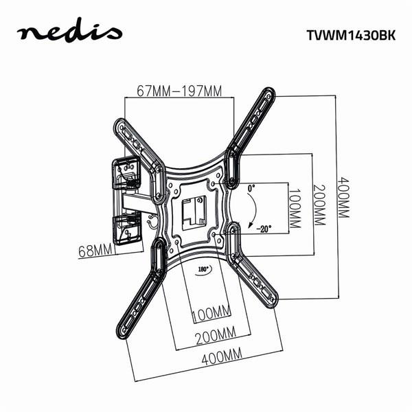 Nedis TVWM1430BK 23"-55" LCD TV / monitor fali tartókonzol, maximum 30 kg, forgatható / dönthető, 2 forgáspont - Image 5