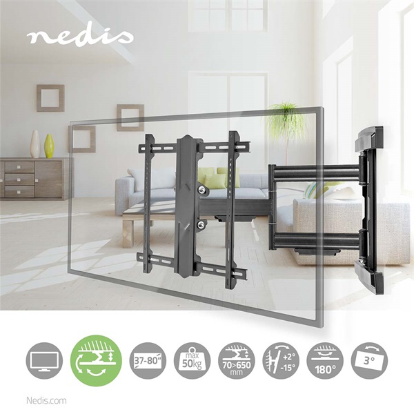 Nedis TVWM6550BK 37"- 80" LCD TV / monitor fali tartókonzol, maximum 50 kg, forgatható / dönthető, 3 forgáspont - Image 5