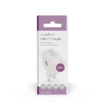 Nedis WGCHA45WWT töltő 45 W | GaN | PD3.0, Gyorstöltési funkció, 2,25 / 3,0 A, 2x USB-C, Automatikus feszültségválasztás