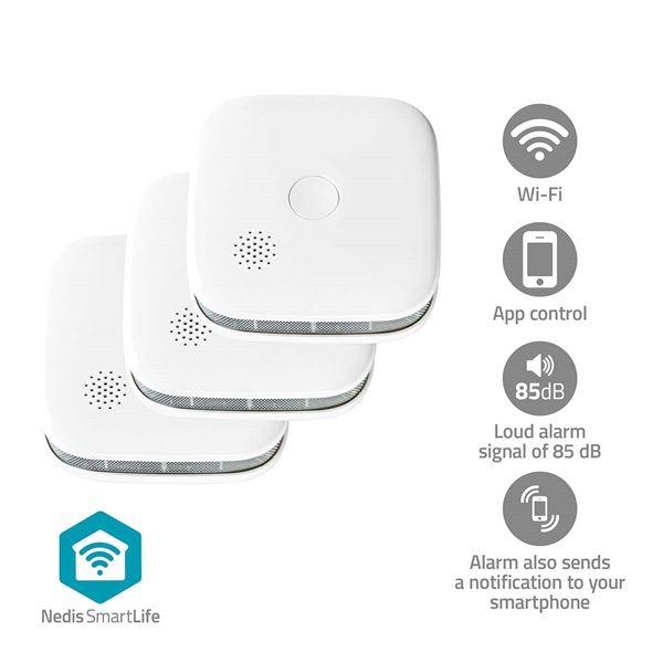 Nedis WWIFIDS21WT3 WIFI füst érzékelő EN 14604, Érzékelő életciklusa: 10 év, 3db/csomag - Image 1