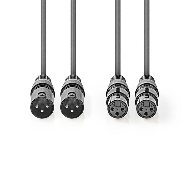Nedis COTH15030GY15 balanced/szimmetrikus félprofi XLR audio kábel, 2 x XLR 3p dugó - 2 x XLR 3p aljzat, 1.5m, rugalmas - Image 2