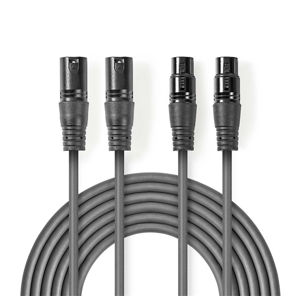 Nedis COTH15030GY15 balanced/szimmetrikus félprofi XLR audio kábel, 2 x XLR 3p dugó - 2 x XLR 3p aljzat, 1.5m, rugalmas - Image 1