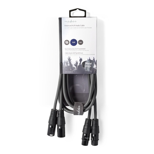 Nedis COTH15030GY15 balanced/szimmetrikus félprofi XLR audio kábel, 2 x XLR 3p dugó - 2 x XLR 3p aljzat, 1.5m, rugalmas - Image 3