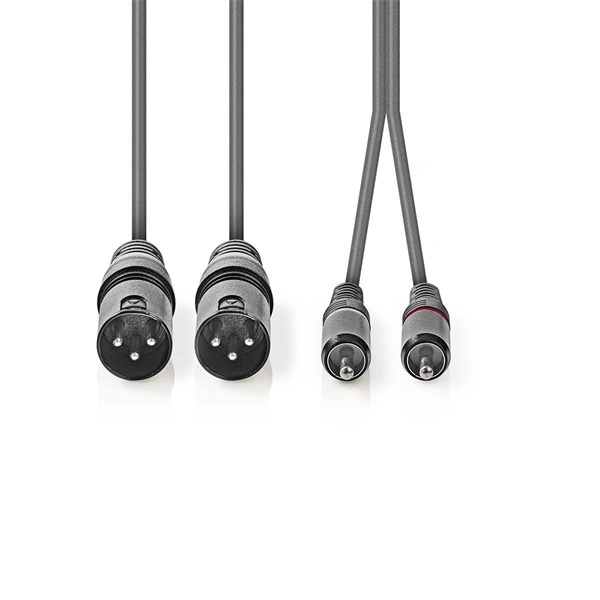 Nedis COTH15210GY15 unbalanced/aszimmetrikus félprofi XLR audio kábel, 2x XLR 3 tűs dugó - 2x RCA dugó, 1,5m - Image 2