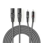 Nedis COTH15210GY30 unbalanced/aszimmetrikus félprofi XLR audio kábel, 2x XLR 3 tűs dugó - 2x RCA dugó, 3m