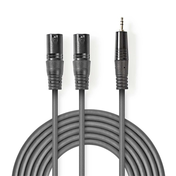 Nedis_felprofi_XLR_audio_kabel_COTH15310GY30_2x_XLR_3_tus_dugo_35_mm_sztereo_jack_dugo_3m-i1572902.jpg Nedis COTH15310GY30 balanced/szimmetrikus félprofi XLR audio kábel, 2x XLR 3 tűs dugó | 3,5 mm sztereo jack dugó, 3m - Image 1