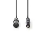 Nedis COTH15300GY15 balanced/szimmetrikus félprofi audio kábel, 3,5mm jack dugó - 3p XLR dugó, 1.5m, rugalmas