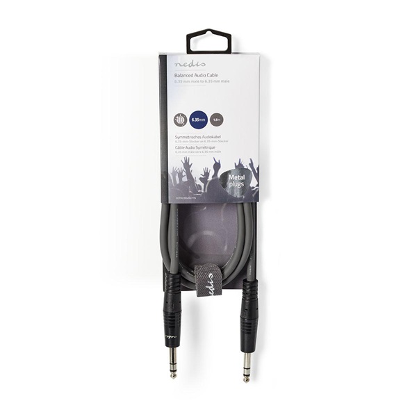 Nedis COTH23020GY15 félprofi audio kábel, 2 x 6,35mm sztereo jack dugó, hossz 1.5m, rugalmas - Image 3