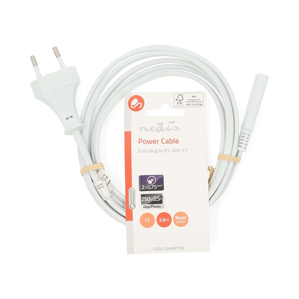 Nedis CEGL11040WT20 tápkábel IEC-320-C7, 2 x 0.75 mm, hossz 2m, fehér - Image 3