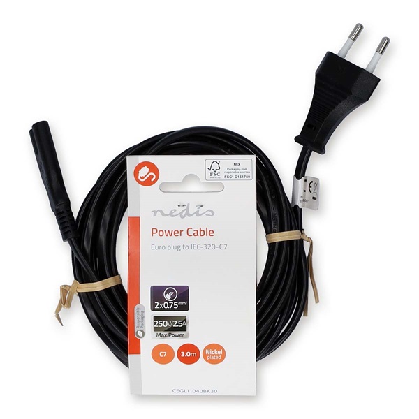 Nedis CEGL11040BK30 tápkábel IEC-320-C7, 2 x 0.75 mm, hossz 3m - Image 3