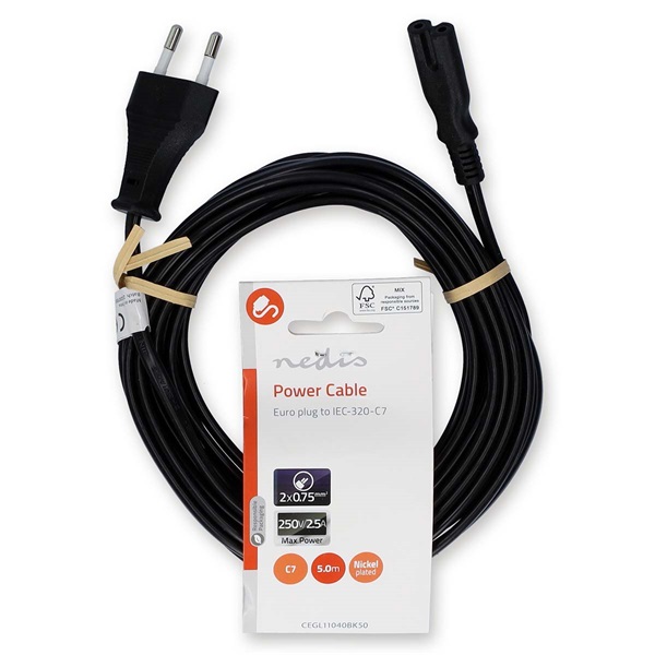 Nedis CEGL11040BK50 tápkábel IEC-320-C7, 2 x 0.75 mm, hossz 5m - Image 3