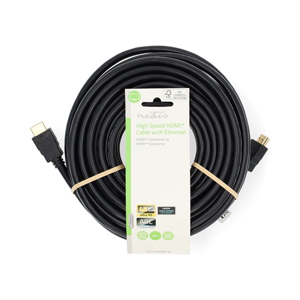 Nedis CVGL34060BK150 ultra HD HDMI kábel, HDMI dugó - dugó, 4K@60Hz, ARC, 18 Gbps, aranyozott csatlakozók, hossz 15m - Image 2