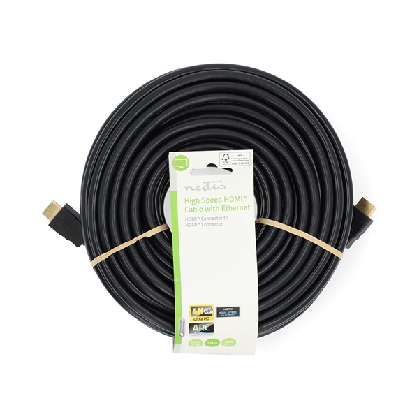 Nedis CVGL34060BK200 ultra HD HDMI kábel, HDMI dugó - dugó, 4K@60Hz, ARC, 18 Gbps, aranyozott csatlakozók, hossz 20m - Image 3