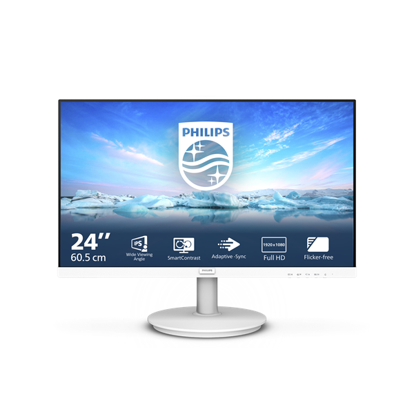 PHILIPS IPS monitor 23.8" 241V8AW, 1920x1080, 16:9, 250cd/m2, 4ms, VGA/HDMI, hangszóró, fehér - Image 1