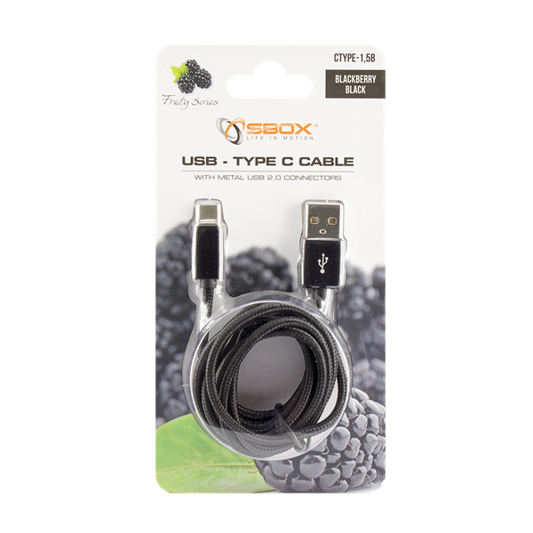 SBOX Kábel, CABLE USB Male -> TYPE-C Male 1.5 m Black - Image 2