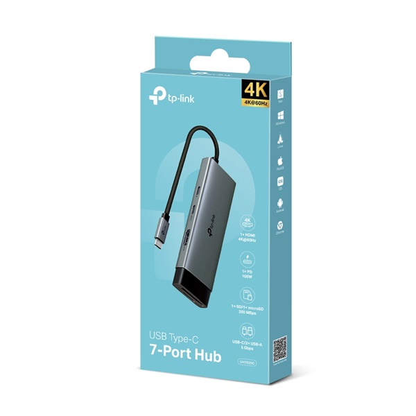 TP-LINK USB Type-C HUB 7 portos 1xHDMI + 1xPD 100W +1xUSB-C + 2xUSB +1xSD + 1xMicro SD, UH7020C - Image 3