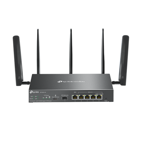 TP-LINK Vezetékes Omada AX3000 VPN Router 1xWAN(1000Mbps) + 4xLAN(1000Mbps) + 1xSFP + 1xSIM, ER706W-4G - Image 1