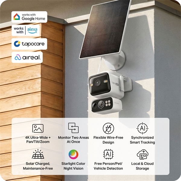 TP-LINK Wireless Kamera Cloud kültéri Dual + Okos Solar Panel IP65, TAPO C675D KIT - Image 2