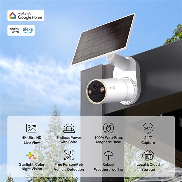 TP-LINK Wireless Kamera Cloud kültéri + Okos Solar Panel IP66 4K Dual-Band, TAPO C460 KIT - Image 2